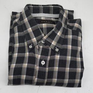 Canali Black and Cream Checkered Button Down Shirt